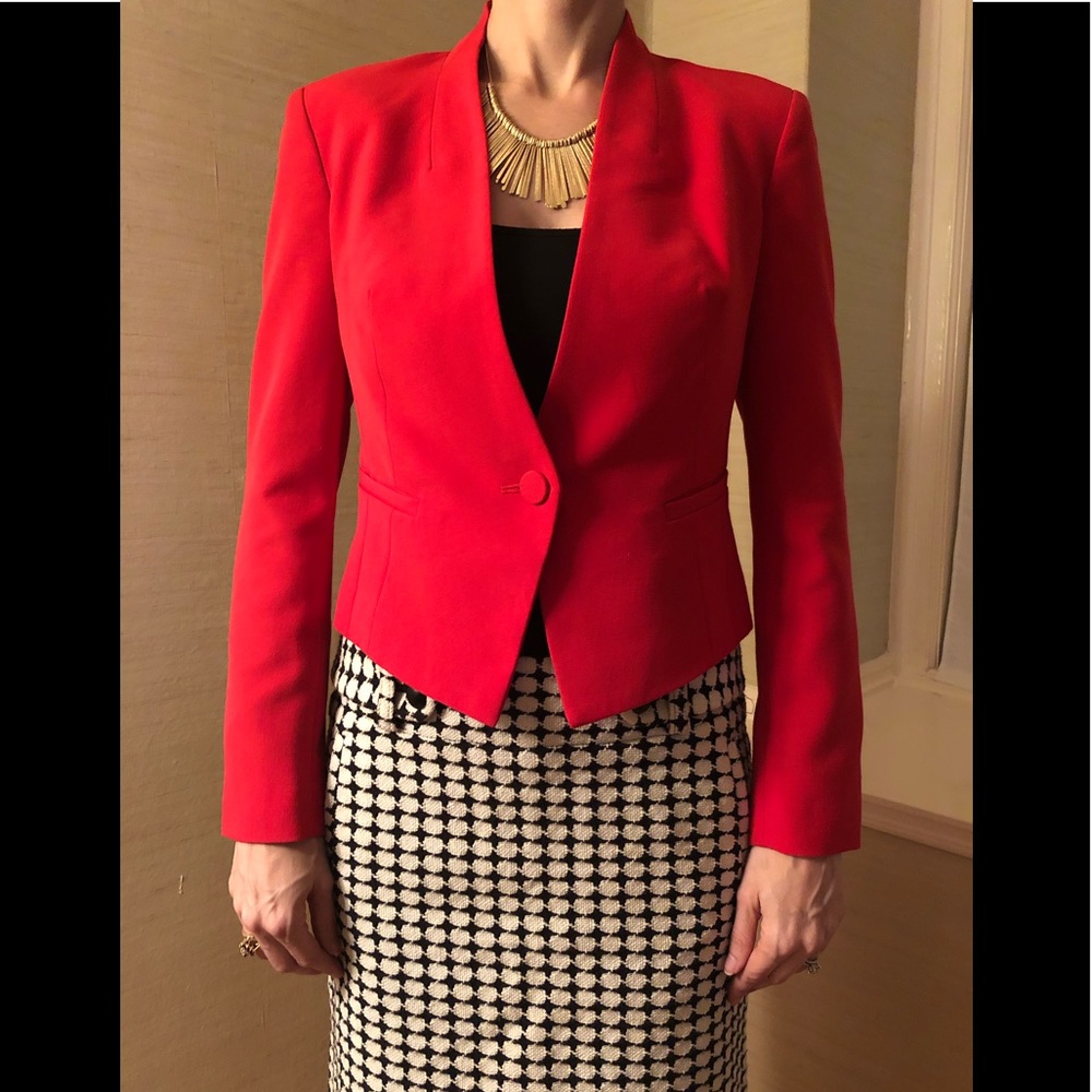 Rachel Roy red one button cropped blazer